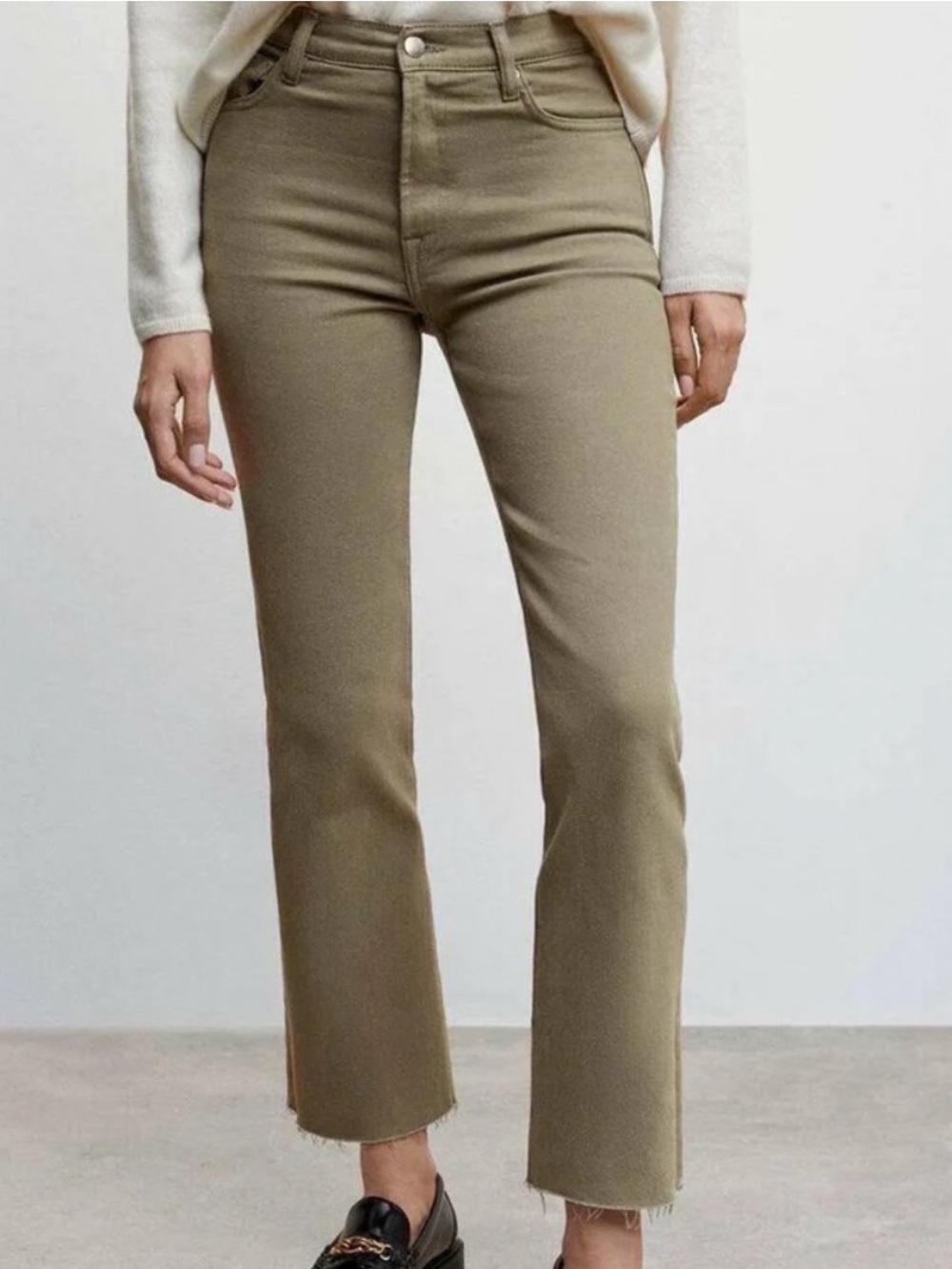 Mango Sienna Ankle Crop Raw Hem Jeans, Olive Green